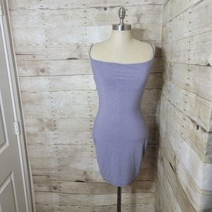 Q USA, violet shimmer Ruched Cowl neck dress, size S